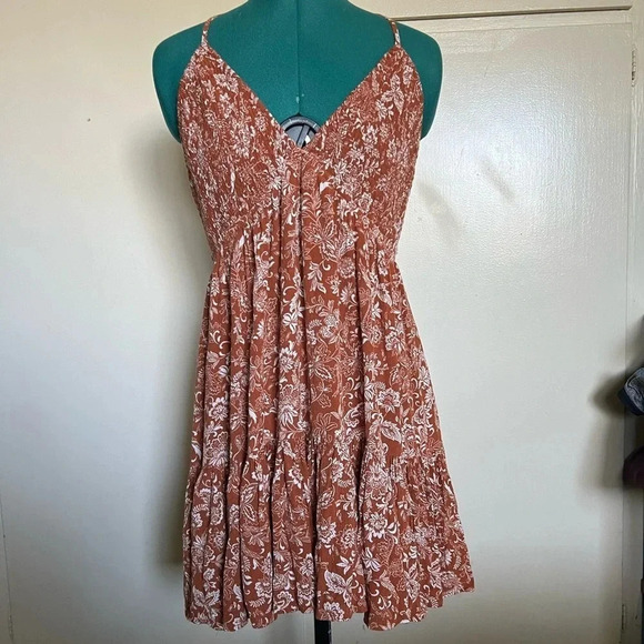 Lovely Day  BROWN FLORAL SMOCKED
TIERED SKATER DRESS - Picture 2 of 11